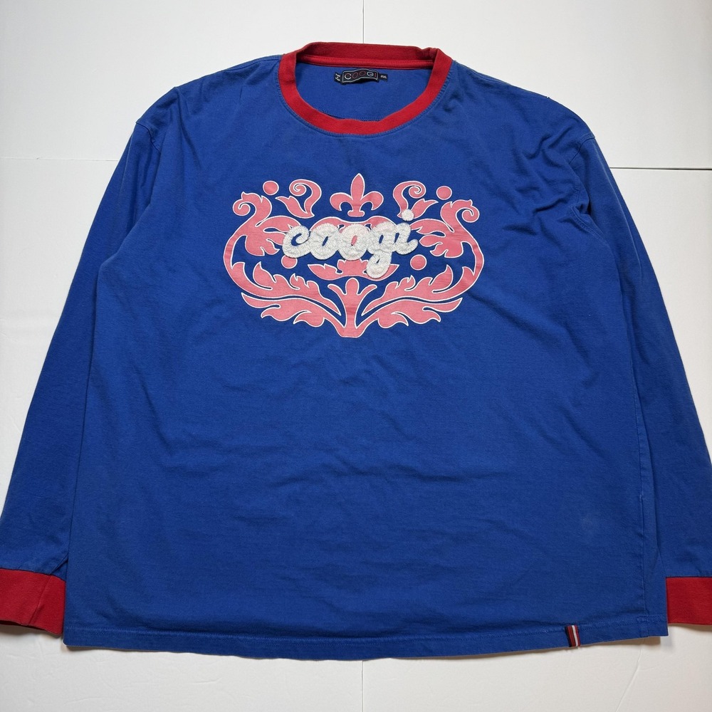 Coogi‎ Shirt Mens 2XL Blue Long Sleeve Crown Crest Graphic Logo Tee Streetwear